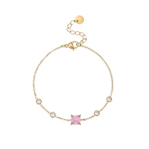 Bijoux bracelet en acier inoxydable, Acier inoxydable 304, avec zircon cubique, Plaqué d'or 18K, bijoux de mode & pour femme, plus de couleurs à choisir, Vendu par PC