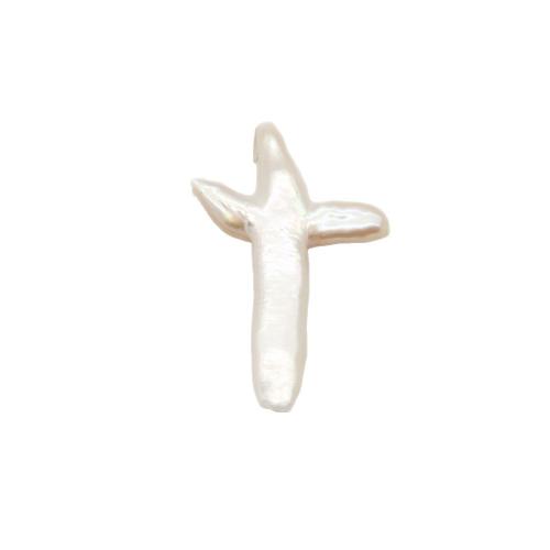 Cultured No Hole Freshwater Pearl Beads Cross DIY white Sold By PC