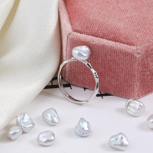 Sterling Silver Jewelry Finger Ring, 925 argento sterlina, with perla d'acquadolce coltivata naturalmente, barocco, placcato, gioielli di moda, nessuno, assenza di nichel,piombo&cadmio, 8-9mm, Venduto da PC