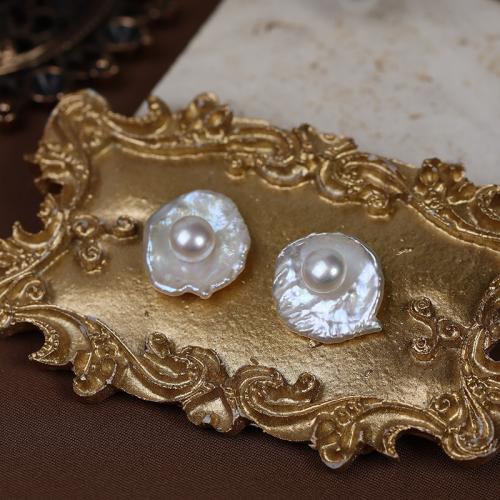 Sterling Silver Jewelry orecchino, 925 argento sterlina, with perla d'acquadolce coltivata naturalmente, Irregolare, placcato, gioielli di moda, nessuno, assenza di nichel,piombo&cadmio, 12-13mm, Venduto da coppia
