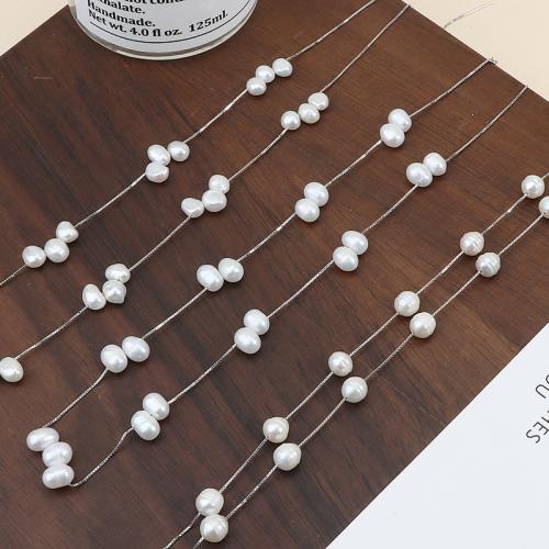 Sterling Silver Halsband, 925 Sterling Silver, med Freshwater Pearl, Oregelbunden, plated, mode smycken, fler färger för val, nickel, bly och kadmium gratis, 3-4mm, Längd 45 cm, Säljs av PC