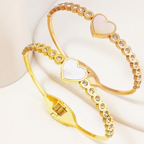 Bracelet en acier inoxydable, Acier inoxydable 304, avec coquille blanche, Placage, bijoux de mode & pour femme & avec strass, plus de couleurs à choisir, Vendu par PC