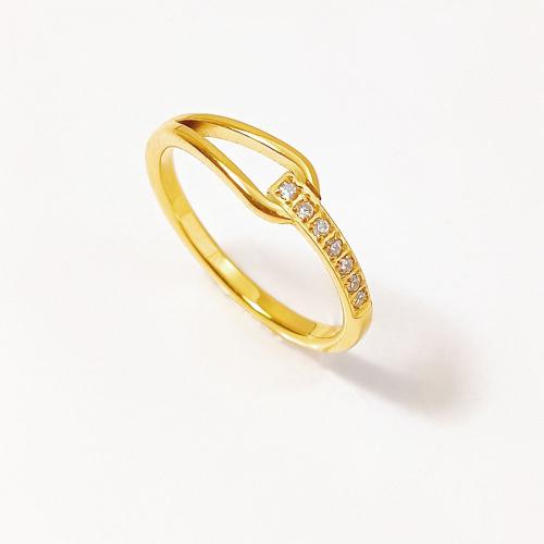 Rhinestone-Edelstahl -Finger-Ring, 304 Edelstahl, plattiert, verschiedene Größen vorhanden & für Frau & mit Strass & hohl, keine, verkauft von PC