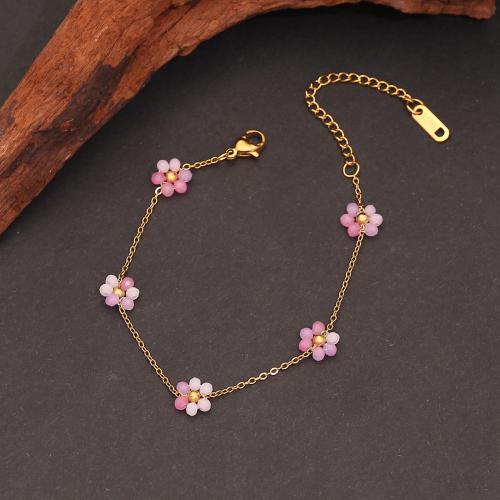 Bijoux bracelet en acier inoxydable, Acier inoxydable 304, avec perle de plastique, Placage de couleur d'or, bijoux de mode & pour femme, plus de couleurs à choisir, Vendu par PC