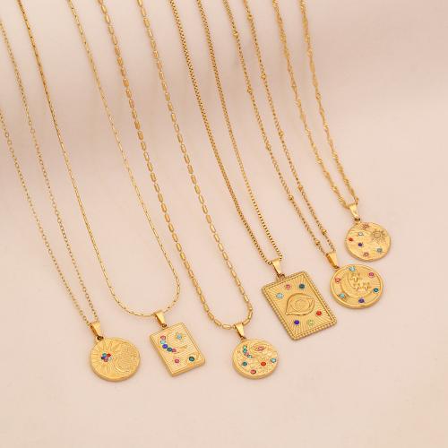 مجوهرات الصلب غير القابل للصدأ قلادة, 304 الفولاذ المقاوم للصدأ, مطلي, أنماط مختلفة للاختيار & للمرأة & مع حجر الراين, ذهبي, تباع بواسطة PC