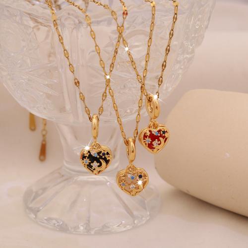 Nerezová ocel šperky náhrdelník, 304 Stainless Steel, s Mosaz, barva pozlacený, pro ženy & smalt & s drahokamu & dutý, více barev na výběr, Prodáno By PC