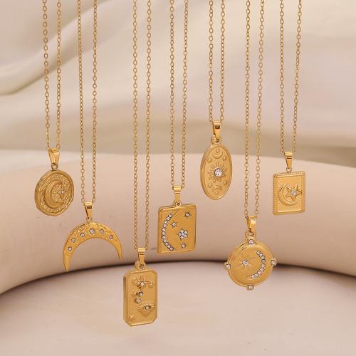 Rustfrit stål smykker halskæde, 304 rustfrit stål, forgyldt, forskellige stilarter for valg & for kvinde & med rhinestone, gylden, Solgt af PC