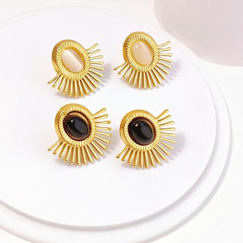 Boucle d'oreille de gaujon en acier inoxydable, Acier inoxydable 304, avec zircon cubique, Placage de couleur d'or, bijoux de mode & pour femme, plus de couleurs à choisir, Vendu par paire
