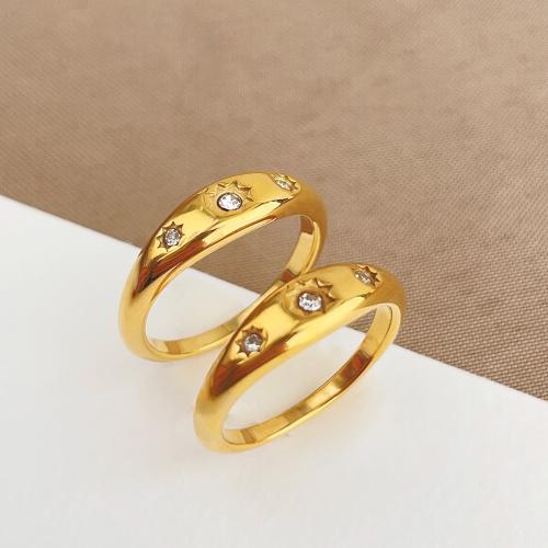 Rhinestone-Edelstahl -Finger-Ring, 304 Edelstahl, 18K vergoldet, verschiedene Größen vorhanden & für Frau & mit Strass, verkauft von PC