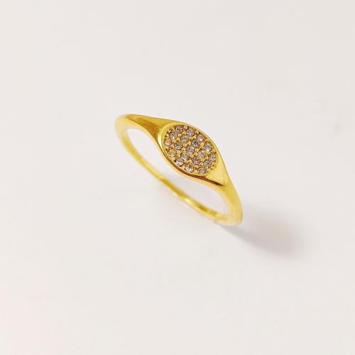 Rhinestone-Edelstahl -Finger-Ring, 304 Edelstahl, plattiert, verschiedene Größen vorhanden & für Frau & mit Strass, goldfarben, verkauft von PC