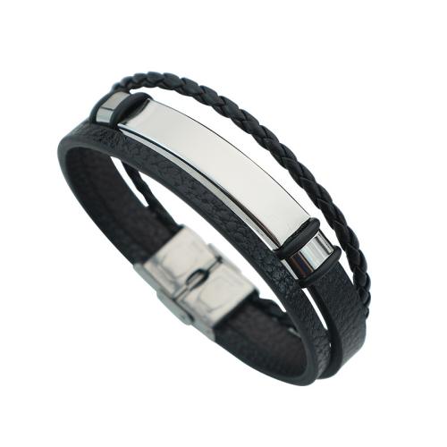 cuir PU bracelet, avec Acier titane, bijoux de mode & unisexe, plus de couleurs à choisir, Longueur Environ 8.7 pouce, Vendu par PC