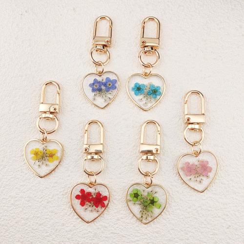 Getrocknete Blumen Karabiner mit Schlüsselringen, mit Epoxy-Sticker & Zinklegierung, goldfarben plattiert, Modeschmuck, keine, verkauft von PC