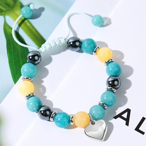 Gemstone Bracelets 304 Stainless Steel with Jade Yellow & Green Aventurine & Hematite gold color plated fashion jewelry Sold By PC