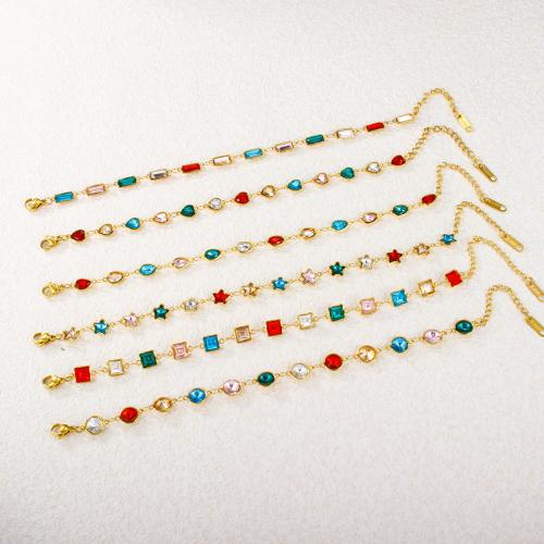 Bracelet d'acier titane, Placage de couleur d'or, bijoux de mode & avec strass, plus de couleurs à choisir, 180x150x4mm, Vendu par PC