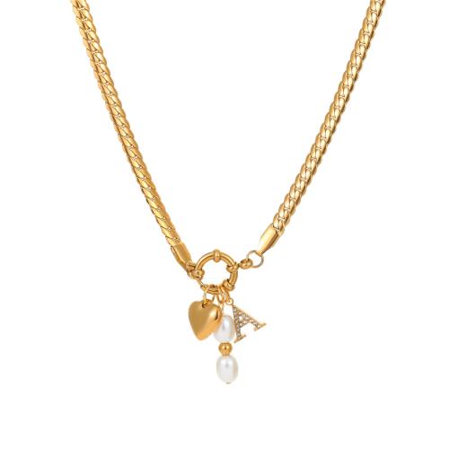 Nerezová ocel šperky náhrdelník, 304 Stainless Steel, s Plastové Pearl, 18K pozlacené, módní šperky & pro ženy & s drahokamu, Prodáno By PC