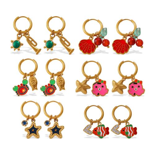 Edelstahl Tropfen Ohrring, 304 Edelstahl, 18K vergoldet, verschiedene Stile für Wahl & für Frau & Emaille & mit Strass, verkauft von Paar