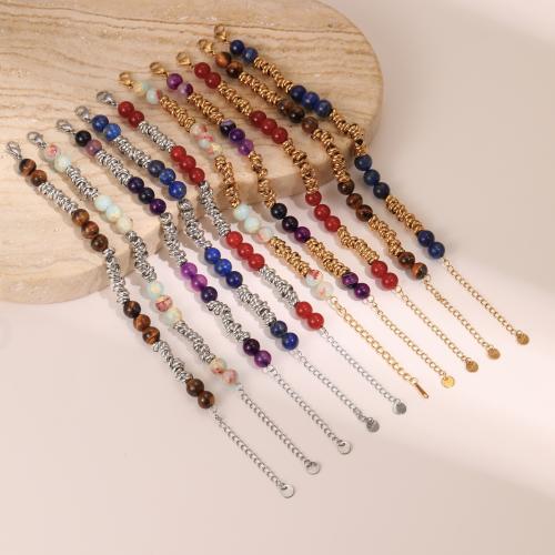 Gemstone Bracelets 304 Stainless Steel with Natural Stone plated fashion jewelry & for woman Sold By PC