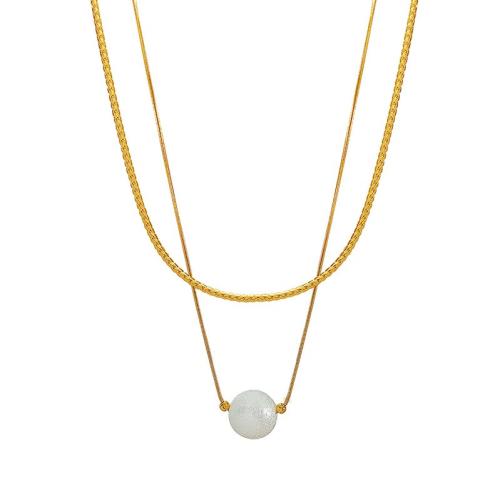 Stainless Steel Jewelry Necklace 304 Stainless Steel with Plastic Pearl with 5cm extender chain plated 2 pieces & fashion jewelry & for woman golden Length 42 cm Sold By Set
