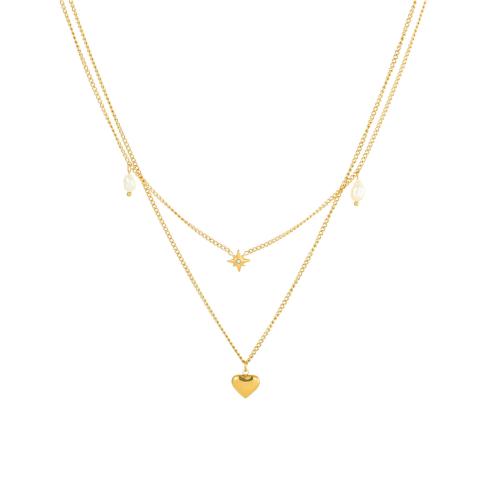 Nerezová ocel šperky náhrdelník, 304 Stainless Steel, s Plastové Pearl, Dvojitá vrstva & pro ženy & s drahokamu, více barev na výběr, Prodáno By PC