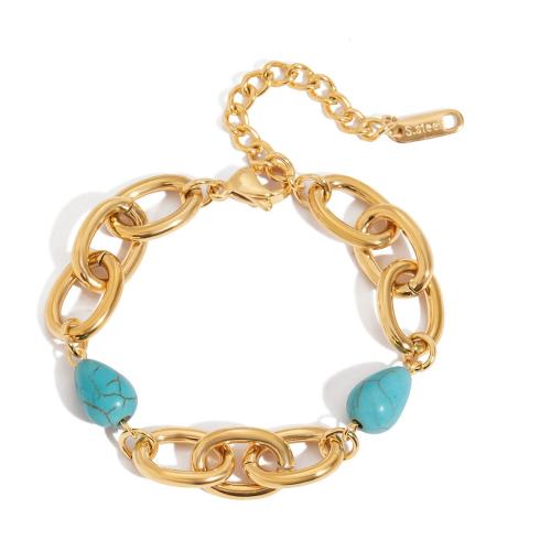 Bijoux bracelet en acier inoxydable, Acier inoxydable 304, avec turquoise, Placage, bijoux de mode & styles différents pour le choix & pour femme, doré, Vendu par PC