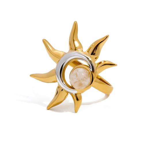 Aço inoxidável 304 Cuff Ring Finger, with Selenita, banhado, joias de moda & para mulher & vazio, dourado, vendido por PC