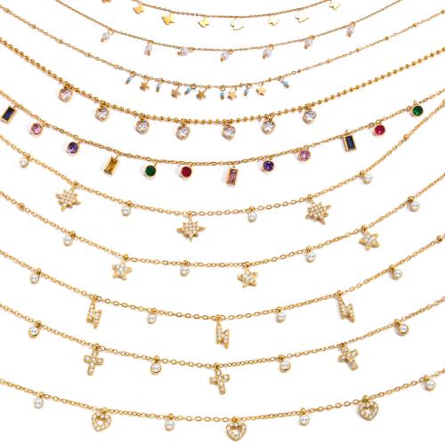 Stainless Steel smycken halsband, 304 rostfritt stål, plated, olika stilar för val & micro bana cubic zirconia & för kvinna, gyllene, Säljs av PC