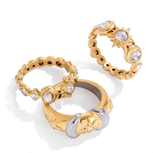 Cubic Zirconia anel de dedo de aço inoxidável, Aço inoxidável 304, banhado, tamanho diferente para a escolha & Vario tipos a sua escolha & micro pavimento em zircônia cúbica & para mulher, vendido por PC