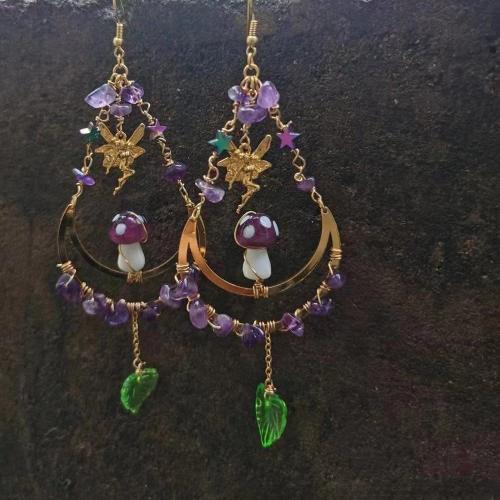 Natural Gemstone Earrings Brass with Gemstone & Resin gold color plated fashion jewelry & enamel nickel lead & cadmium free Sold By Pair