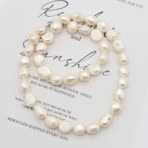 Colar de Pérolas de Água Doce Natural, Pérolas de água doce, with Aço inoxidável 304, Irregular, joias de moda, branco, 9-10mm, comprimento 43 cm, vendido por PC