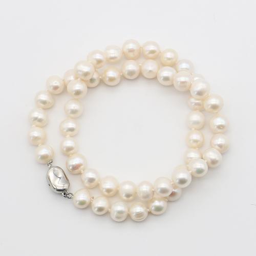 Colar de Pérolas de Água Doce Natural, Pérolas de água doce, with Aço inoxidável 304, Roda, joias de moda, branco, 8-9mm, comprimento 41 cm, vendido por PC