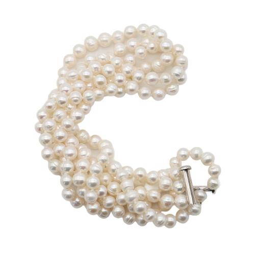 Colar de Pérolas de Água Doce Natural, Pérolas de água doce, with ferro, Roda, joias de moda, branco, 7-8mm, comprimento 42 cm, vendido por PC