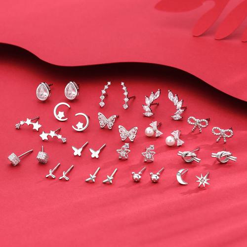 925 sterline d'argento orecchini a borchia, stili diversi per la scelta & per la donna & con strass, Venduto da coppia