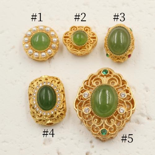 925 Sterling Silver Pärlor, med Jasper sten & Plast Pearl, guldfärg pläterade, DIY & olika stilar för val & micro bana cubic zirconia, Säljs av PC