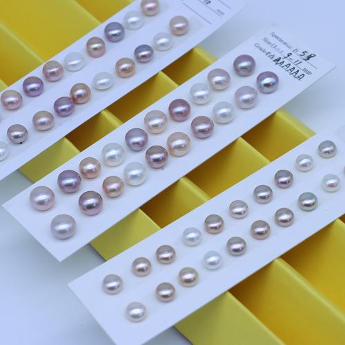 Hälften Borrade odlad sötvattenspärla pärlor, Freshwater Pearl, Flat Round, guldfärg pläterade, DIY & Halvborrade, fler färger för val, 8-11MM, Säljs av Lot