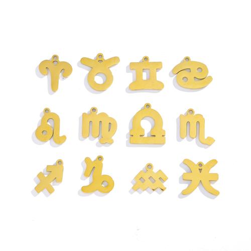 Rostfritt stål Constellation Hänge, 304 rostfritt stål, 12 Tecken på Zodiac, guldfärg pläterade, DIY, fler färger för val, 10PC/Bag, Säljs av Bag