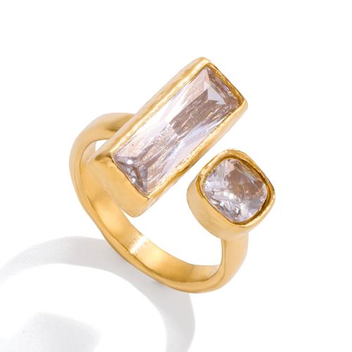 Rhinestone-Edelstahl -Finger-Ring, 304 Edelstahl, mit Strass, plattiert, Modeschmuck & verschiedene Stile für Wahl & für Frau, goldfarben, verkauft von PC