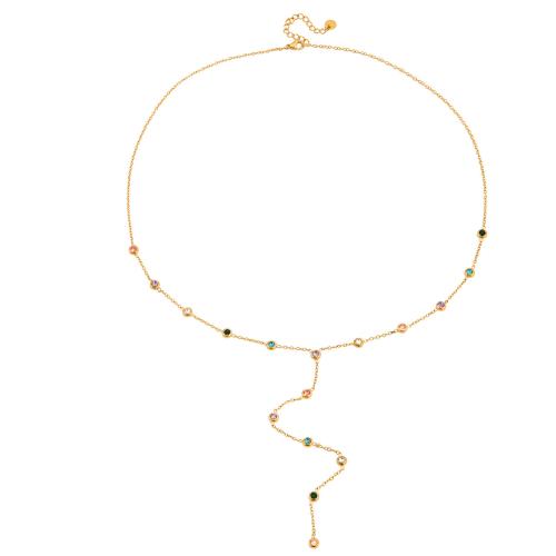Stainless Steel Jewelry Necklace 304 Stainless Steel plated & for woman & with rhinestone golden Sold By PC