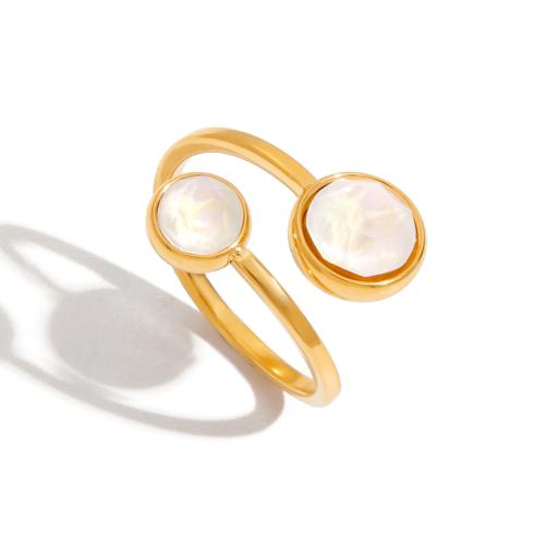 Cubic Zirconia anel de dedo de aço inoxidável, Aço inoxidável 304, with zircone em forma de cubo, banhado, joias de moda & para mulher, dourado, vendido por PC