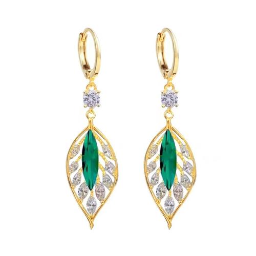 Boucles d'oreilles en laiton zircon cubique pavent, feuille, Placage, pavé de micro zircon & pour femme & creux, plus de couleurs à choisir, Vendu par paire