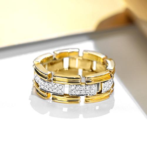 Krychlový Circonia Micro vydláždit mosazný prsten, Mosaz, různé velikosti pro výběr & micro vydláždit kubické zirkony & pro ženy & dva tón & dutý, Prodáno By PC