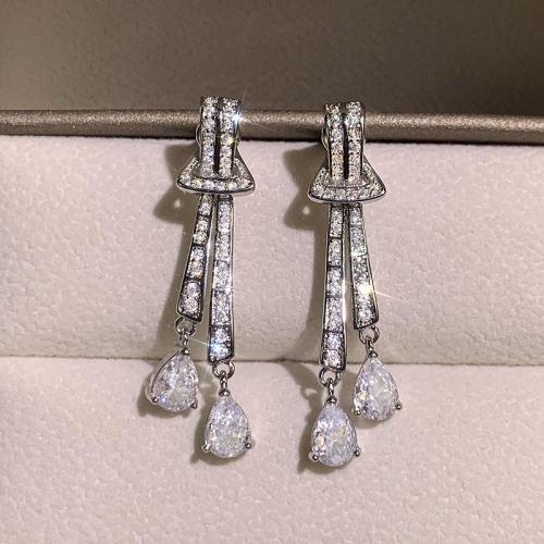 Boucles d'oreilles en laiton zircon cubique pavent, Placage, bijoux de mode & pavé de micro zircon & pour femme, Vendu par paire