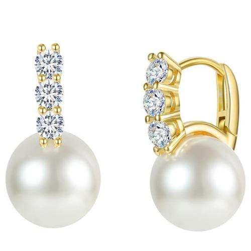 Boucles d'oreilles en laiton zircon cubique pavent, avec perle de plastique, Placage, bijoux de mode & pavé de micro zircon & pour femme, Vendu par paire