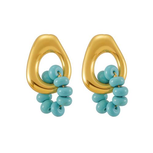 Boucle d'oreille de gaujon en acier inoxydable, Acier inoxydable 304, avec turquoise, Placage, différents matériaux pour le choix & styles différents pour le choix & pour femme & creux, Vendu par paire