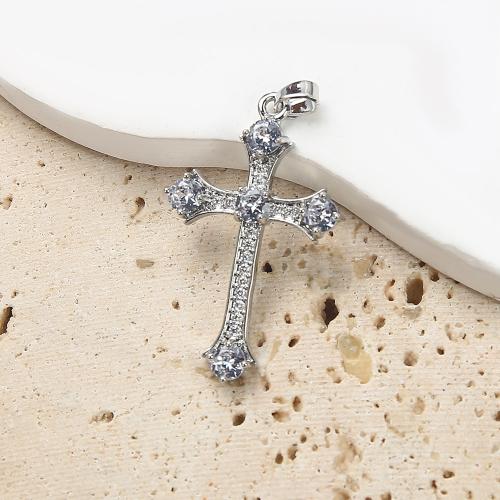 Cubique Pendentif en laiton zircon pavent, croix, Placage, DIY & pavé de micro zircon, argent, protéger l'environnement, sans nickel, plomb et cadmium, 20.61x3.97x36.99mm, 20PC/sac, Vendu par sac