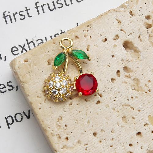 Crystal Hängen, Mässing, med Kristall, Körsbär, plated, DIY & micro bana cubic zirconia, gyllene, nickel, bly och kadmium gratis, 14.55x3.96x16.64mm, 20PC/Bag, Säljs av Bag