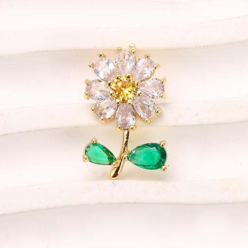 Crystal Hängen, Mässing, med Kristall, Blomma, plated, DIY, gyllene, nickel, bly och kadmium gratis, 12.84x7.76x20.17mm, 20PC/Bag, Säljs av Bag