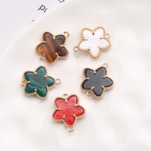 Brass Connector with Gemstone Flower plated DIY golden nickel lead & cadmium free Sold By Bag