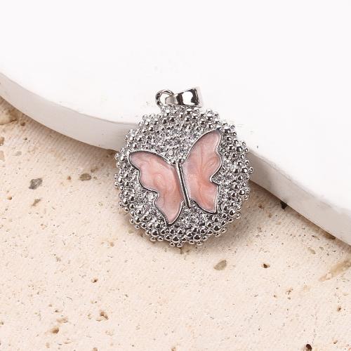 Cubique Pendentif en laiton zircon pavent, papillon, Placage, DIY & pavé de micro zircon & émail, argent, protéger l'environnement, sans nickel, plomb et cadmium, 20.96x2.88x26.11mm, 20PC/sac, Vendu par sac