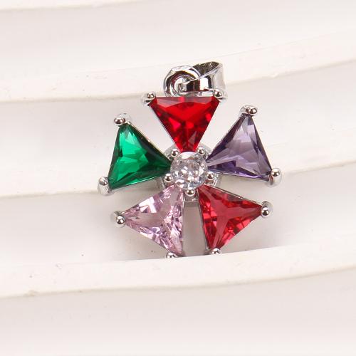 Crystal Hängen, Mässing, med Kristall, Blomma, plated, DIY & micro bana cubic zirconia, silver, nickel, bly och kadmium gratis, 16.66x5.79x21.82mm, 20PC/Bag, Säljs av Bag