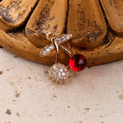 Crystal Hängen, Mässing, med Kristall, Körsbär, plated, DIY & micro bana cubic zirconia, gyllene, 13.78x6.90x17.08mm, 20PC/Bag, Säljs av Bag